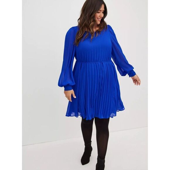 Torrid Sylvia Mollie Skater Mini Dress Chiffon Pleated Royal Blue 5X #15952641 - Picture 2 of 9